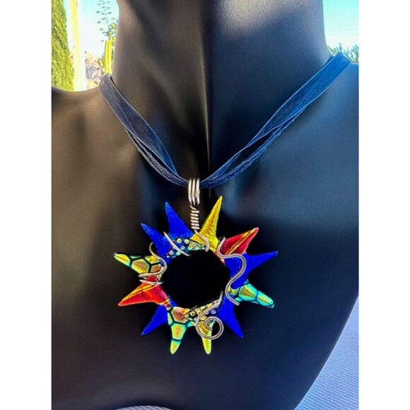 Unbranded Jewelry - Artisan Made Art Glass Sterling Wire Wrap Starburst Pendant Heidi White Designs